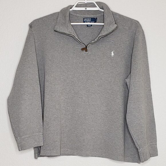 Polo Ralph Lauren Mens Sweater XXL Long Sleeve Gray 1/4 Zip Ribbed Pullover - Picture 1 of 4